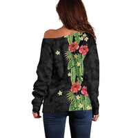 Hawaiian Hibiscus Plumeria Off Shoulder Sweater Tropical Leaves