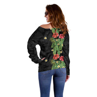 Hawaiian Hibiscus Plumeria Off Shoulder Sweater Tropical Leaves