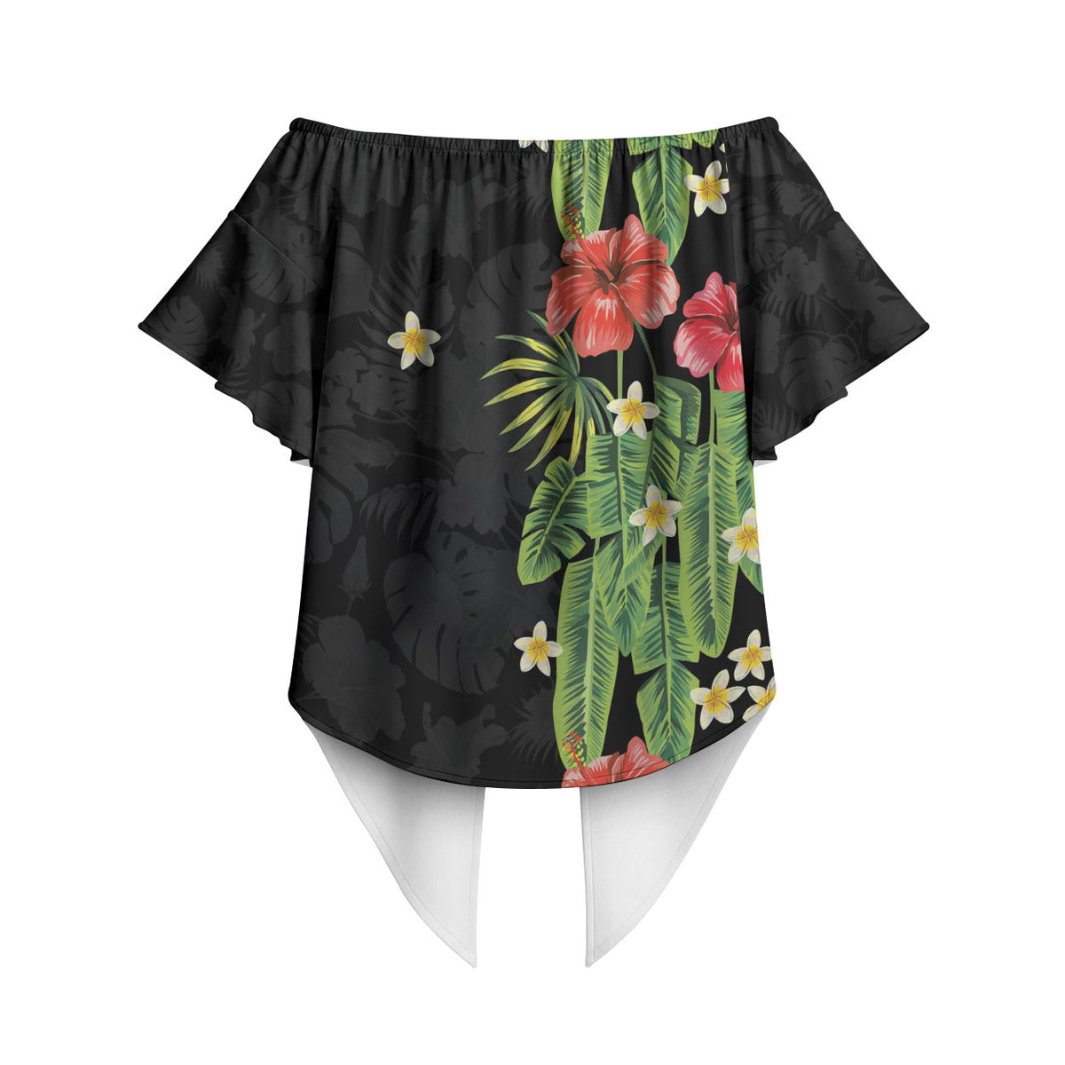 Hawaiian Hibiscus Plumeria Off Shoulder Wrap Waist Top Tropical Leaves LT01 - Polynesian Pride