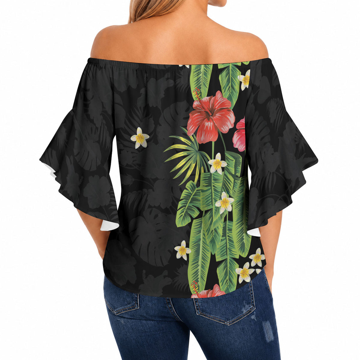 Hawaiian Hibiscus Plumeria Off Shoulder Wrap Waist Top Tropical Leaves LT01 - Polynesian Pride