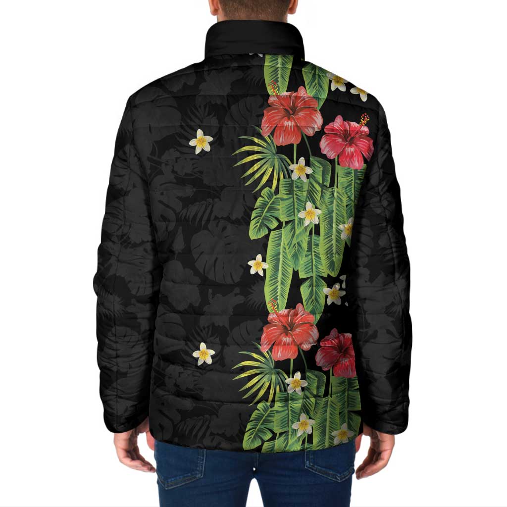 Hawaiian Hibiscus Plumeria Padded Jacket Tropical Leaves