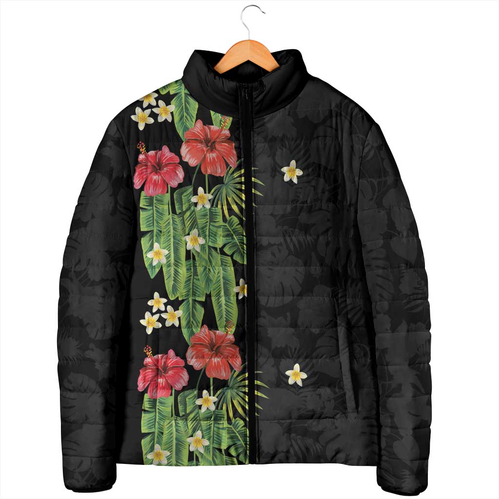 Hawaiian Hibiscus Plumeria Padded Jacket Tropical Leaves