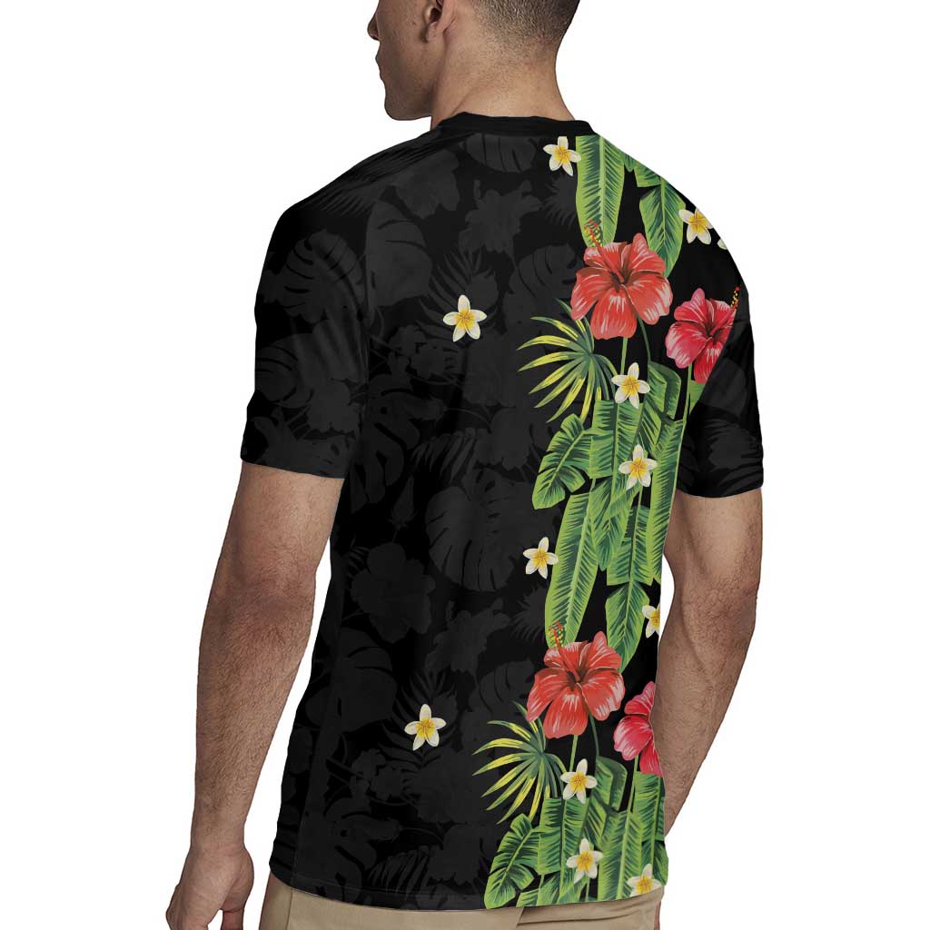 Hawaiian Hibiscus Plumeria Rugby Jersey Tropical Leaves