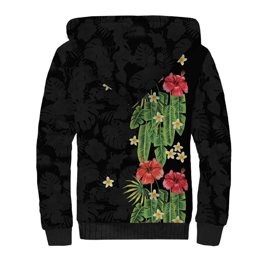 Hawaiian Hibiscus Plumeria Sherpa Hoodie Tropical Leaves LT01 - Polynesian Pride