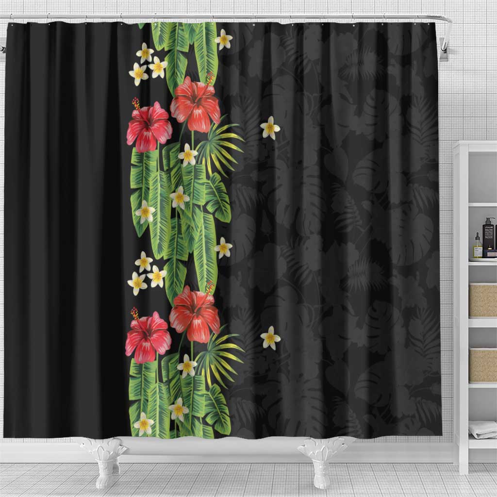 Hawaiian Hibiscus Plumeria Shower Curtain Tropical Leaves