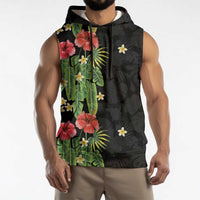Hawaiian Hibiscus Plumeria Sleeveless Hoodie Tropical Leaves