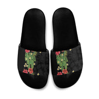 Hawaiian Hibiscus Plumeria Slide Sandals Tropical Leaves