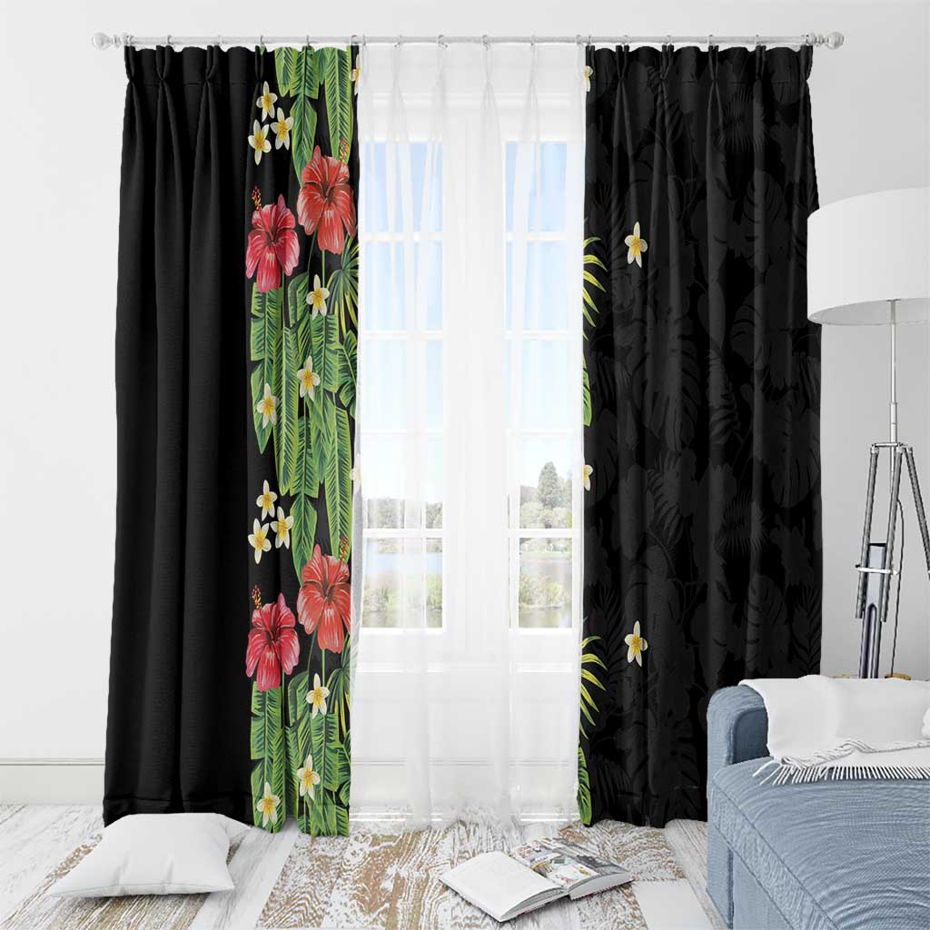 Hawaiian Hibiscus Plumeria Window Curtain Tropical Leaves