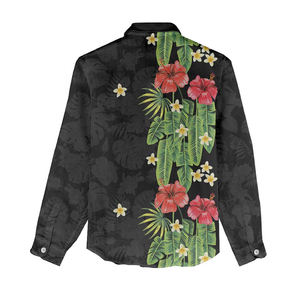 Hawaiian Hibiscus Plumeria Women Casual Shirt Tropical Leaves