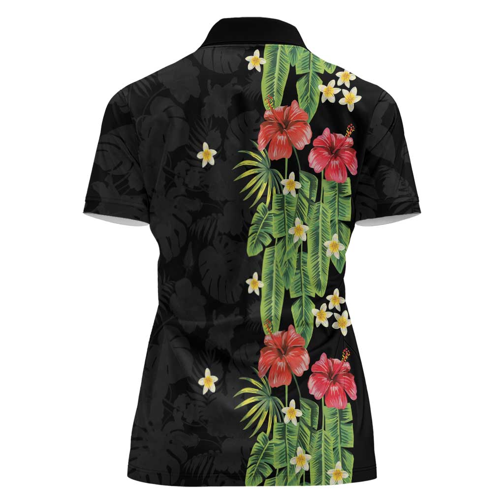 Hawaiian Hibiscus Plumeria Women Polo Shirt Tropical Leaves