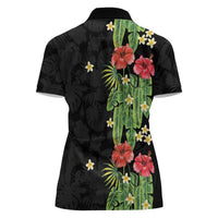 Hawaiian Hibiscus Plumeria Women Polo Shirt Tropical Leaves