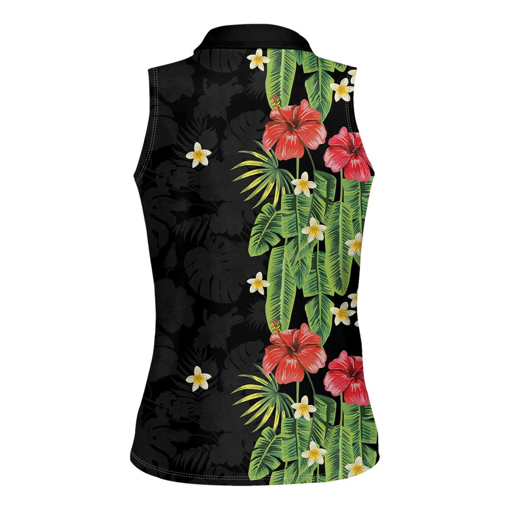 Hawaiian Hibiscus Plumeria Women Sleeveless Polo Shirt Tropical Leaves LT01 - Polynesian Pride