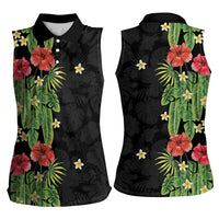 Hawaiian Hibiscus Plumeria Women Sleeveless Polo Shirt Tropical Leaves LT01 - Polynesian Pride
