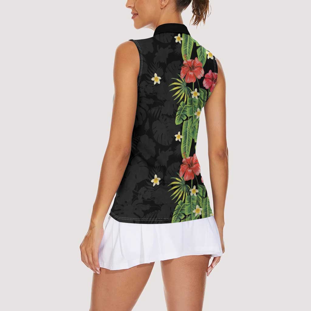 Hawaiian Hibiscus Plumeria Women Sleeveless Polo Shirt Tropical Leaves LT01 - Polynesian Pride