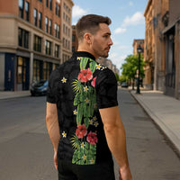 Hawaiian Hibiscus Plumeria Zipper Polo Shirt Tropical Leaves