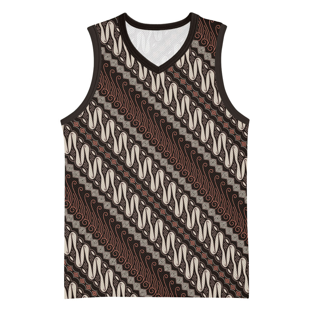 Yogyakarta Parang Batik Motifs Basketball Jersey Indonesian Traditional Pattern LT01 Unisex Brown - Polynesian Pride