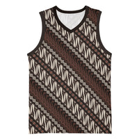 Yogyakarta Parang Batik Motifs Basketball Jersey Indonesian Traditional Pattern LT01 Unisex Brown - Polynesian Pride
