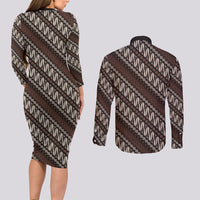 Yogyakarta Parang Batik Motifs Couples Matching Long Sleeve Bodycon Dress and Long Sleeve Button Shirt Indonesian Traditional Pattern LT01 - Polynesian Pride