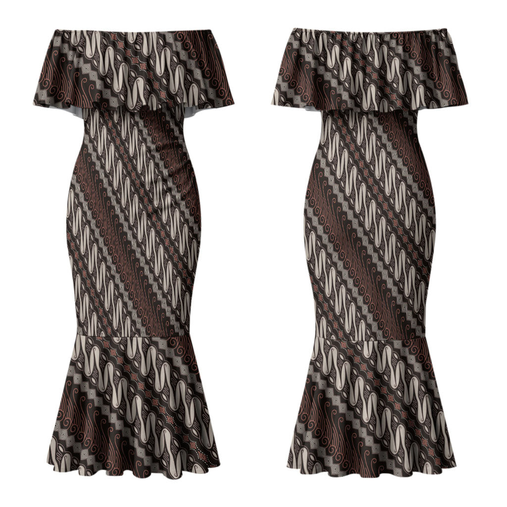 Yogyakarta Parang Batik Motifs Couples Matching Mermaid Dress and Hawaiian Shirt Indonesian Traditional Pattern LT01 - Polynesian Pride