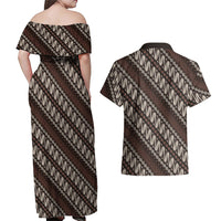 Yogyakarta Parang Batik Motifs Couples Matching Off Shoulder Maxi Dress and Hawaiian Shirt Indonesian Traditional Pattern LT01 - Polynesian Pride
