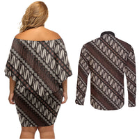 Yogyakarta Parang Batik Motifs Couples Matching Off Shoulder Short Dress and Long Sleeve Button Shirt Indonesian Traditional Pattern LT01 - Polynesian Pride