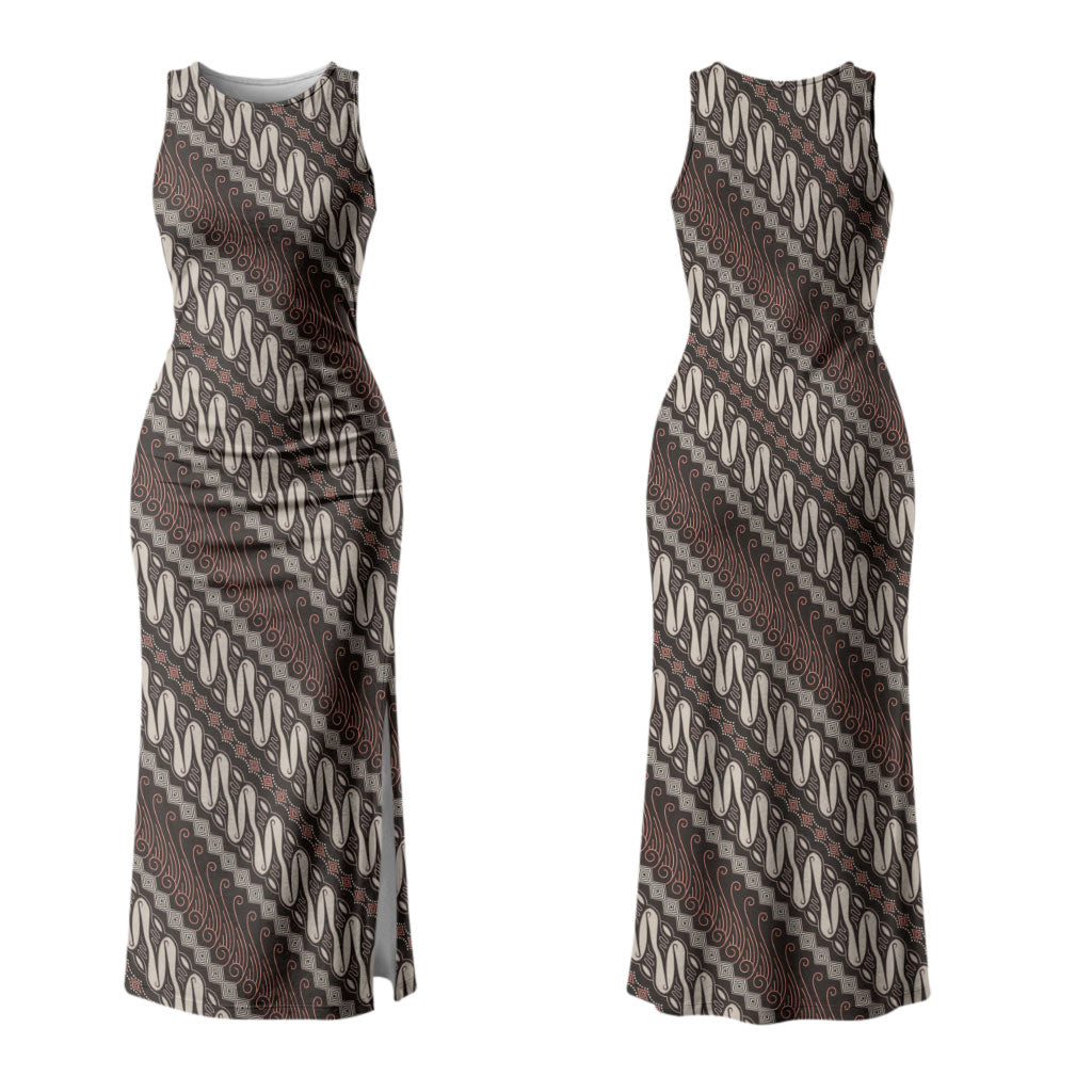 Yogyakarta Parang Batik Motifs Couples Matching Tank Maxi Dress and Long Sleeve Button Shirt Indonesian Traditional Pattern LT01 - Polynesian Pride