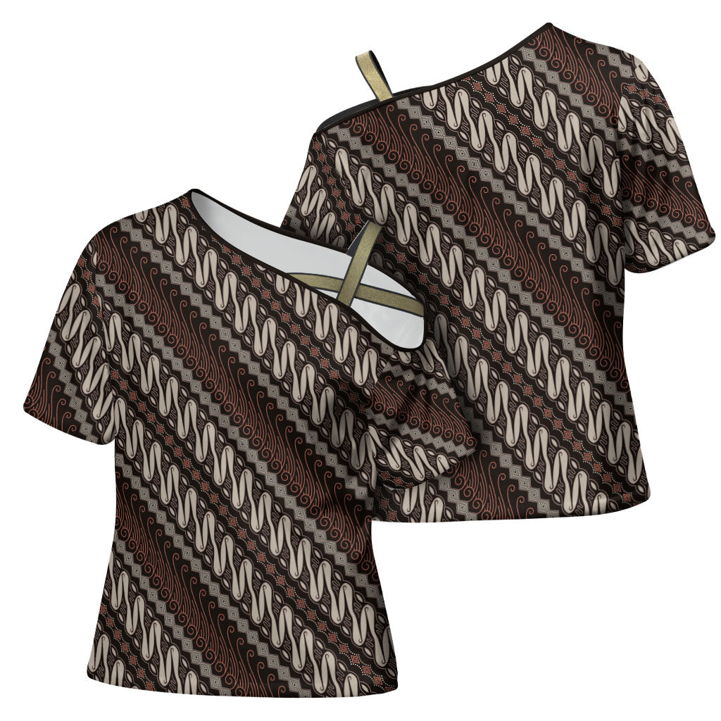 Yogyakarta Parang Batik Motifs Cross Shoulder Shirt Indonesian Traditional Pattern