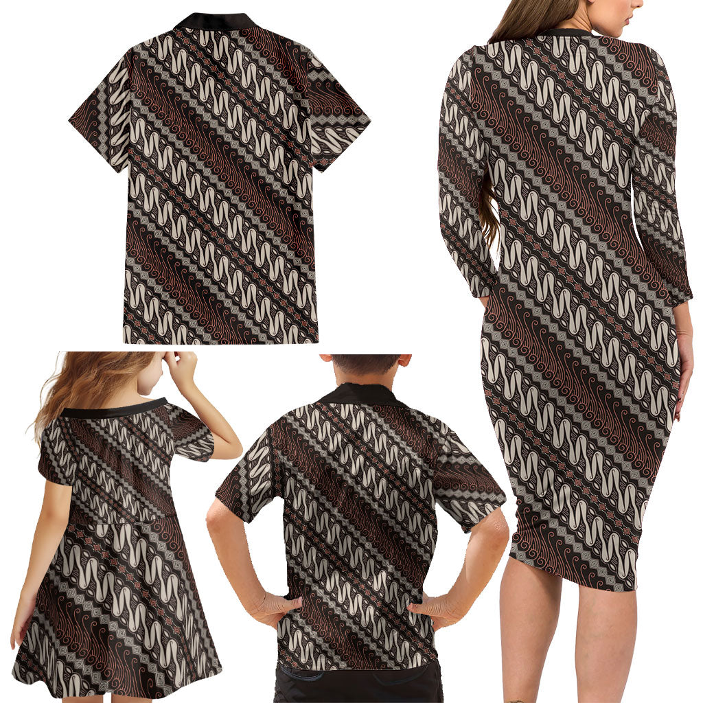 Yogyakarta Parang Batik Motifs Family Matching Long Sleeve Bodycon Dress and Hawaiian Shirt Indonesian Traditional Pattern LT01 - Polynesian Pride