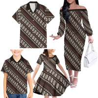 Yogyakarta Parang Batik Motifs Family Matching Off The Shoulder Long Sleeve Dress and Hawaiian Shirt Indonesian Traditional Pattern LT01 - Polynesian Pride