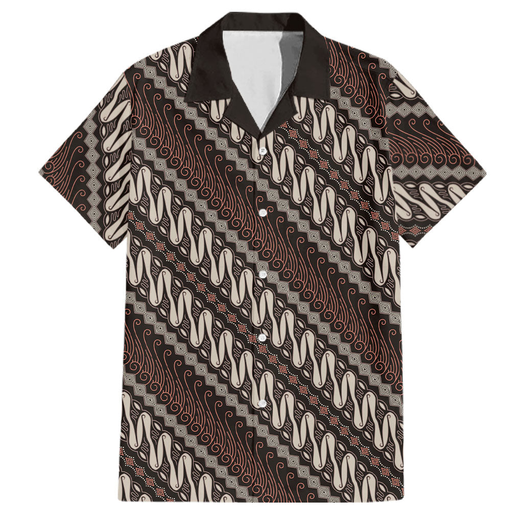Yogyakarta Parang Batik Motifs Family Matching Off Shoulder Maxi Dress and Hawaiian Shirt Indonesian Traditional Pattern LT01 Dad's Shirt - Short Sleeve Brown - Polynesian Pride
