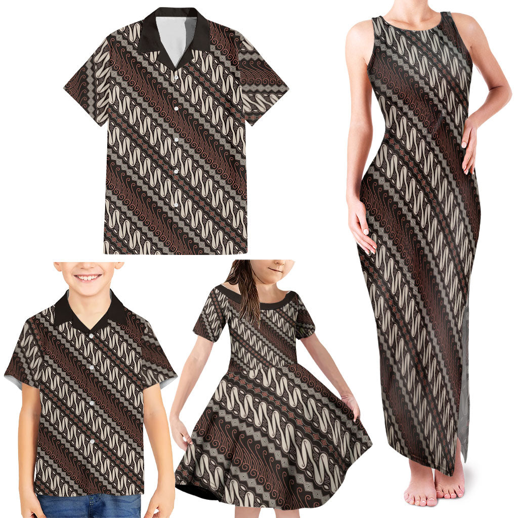 Yogyakarta Parang Batik Motifs Family Matching Tank Maxi Dress and Hawaiian Shirt Indonesian Traditional Pattern