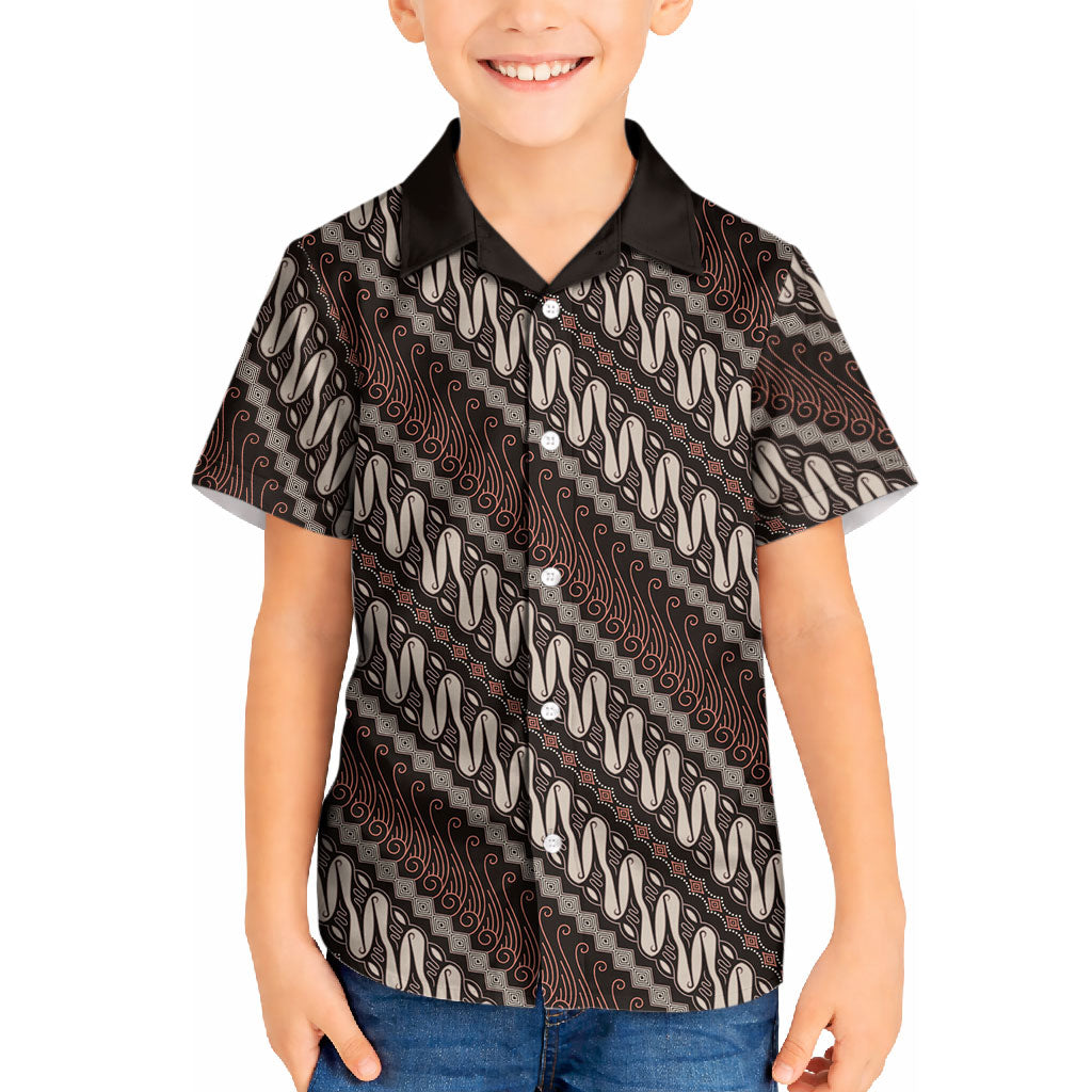 Yogyakarta Parang Batik Motifs Kid Hawaiian Shirt Indonesian Traditional Pattern LT01 Kid Brown - Polynesian Pride