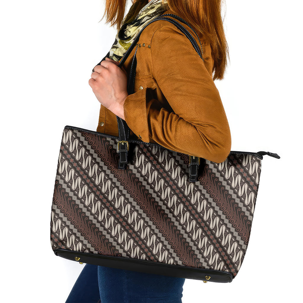 Yogyakarta Parang Batik Motifs Leather Tote Bag Indonesian Traditional Pattern LT01 Brown - Polynesian Pride