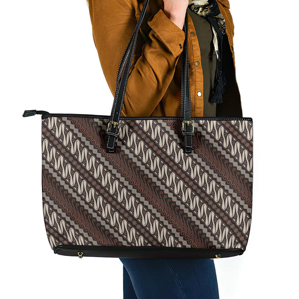 Yogyakarta Parang Batik Motifs Leather Tote Bag Indonesian Traditional Pattern LT01 - Polynesian Pride