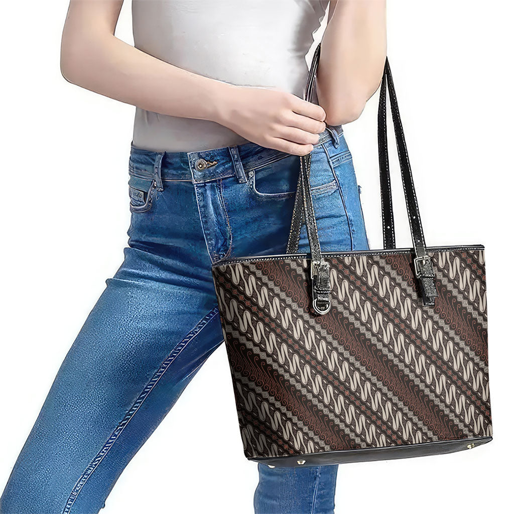 Yogyakarta Parang Batik Motifs Leather Tote Bag Indonesian Traditional Pattern LT01 - Polynesian Pride