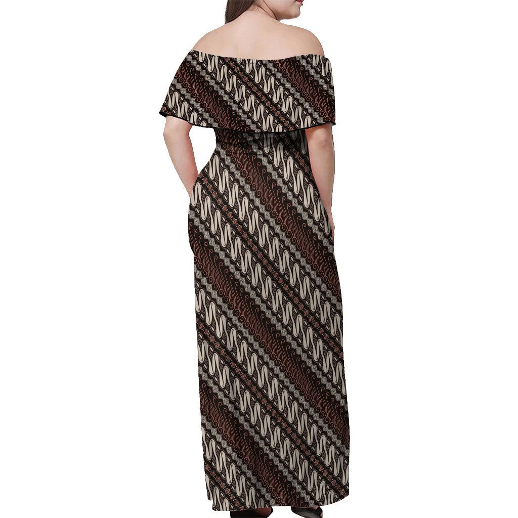 Yogyakarta Parang Batik Motifs Off Shoulder Maxi Dress Indonesian Traditional Pattern