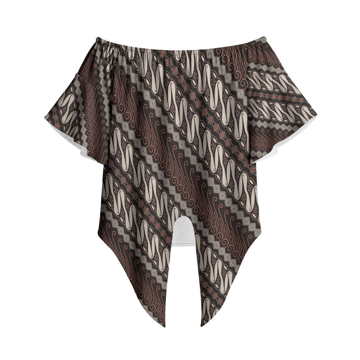 Yogyakarta Parang Batik Motifs Off Shoulder Wrap Waist Top Indonesian Traditional Pattern LT01 Brown - Polynesian Pride