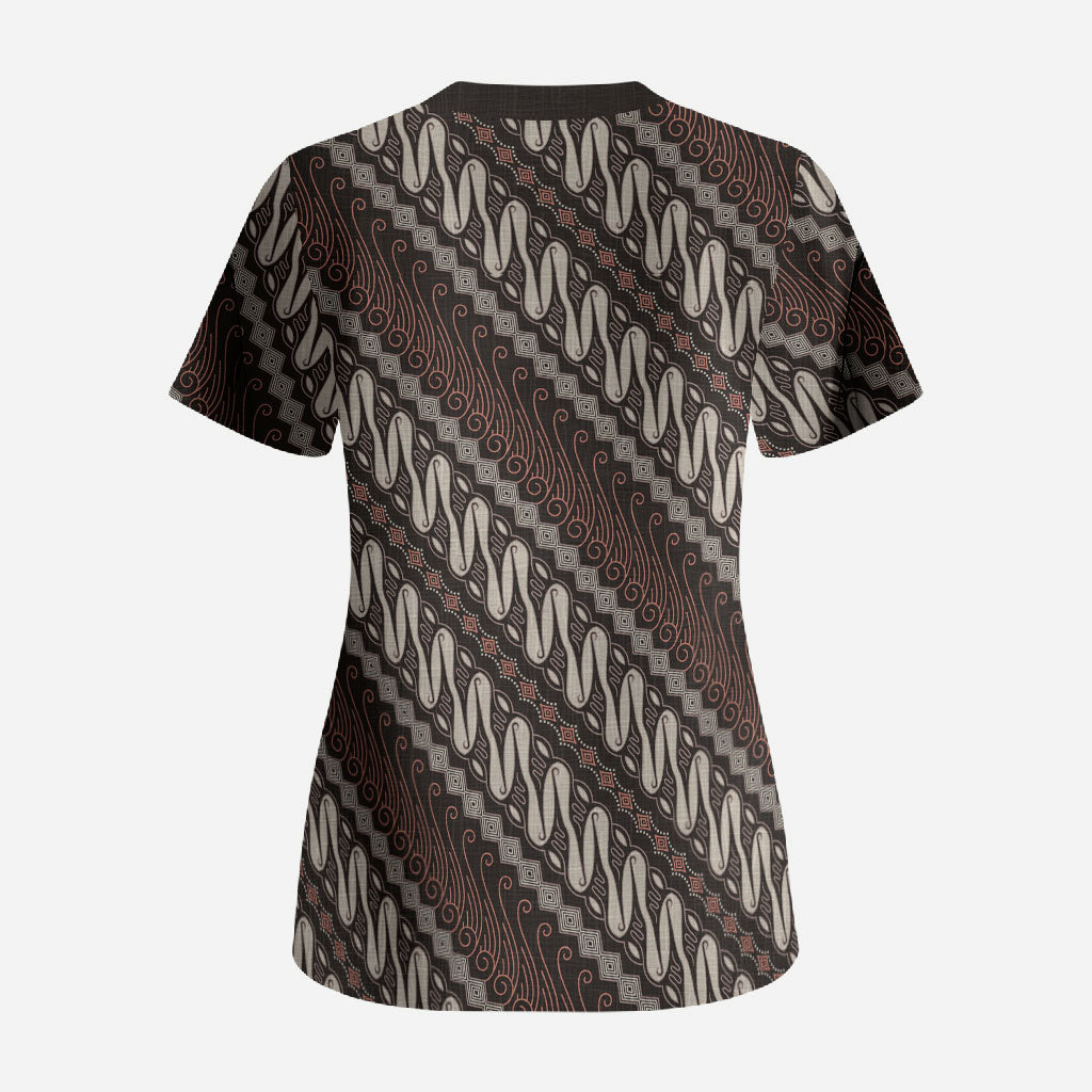 Yogyakarta Parang Batik Motifs Scrub Top Indonesian Traditional Pattern