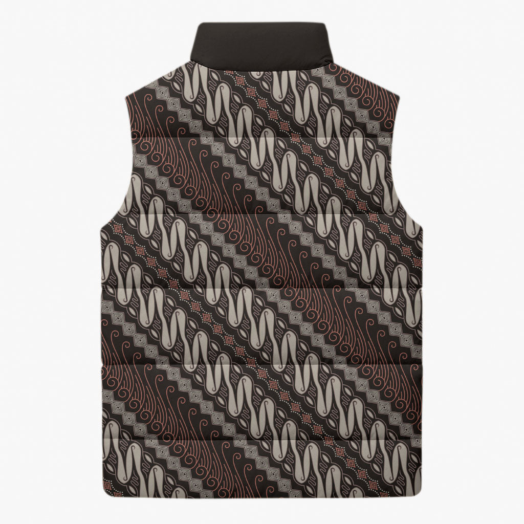 Yogyakarta Parang Batik Motifs Sleeveless Puffer Jacket Indonesian Traditional Pattern