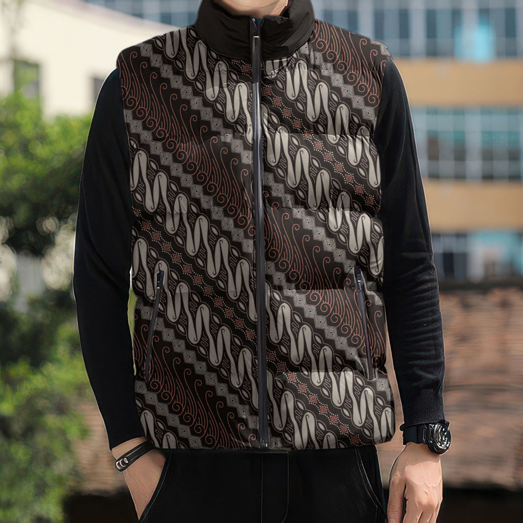 Yogyakarta Parang Batik Motifs Sleeveless Puffer Jacket Indonesian Traditional Pattern