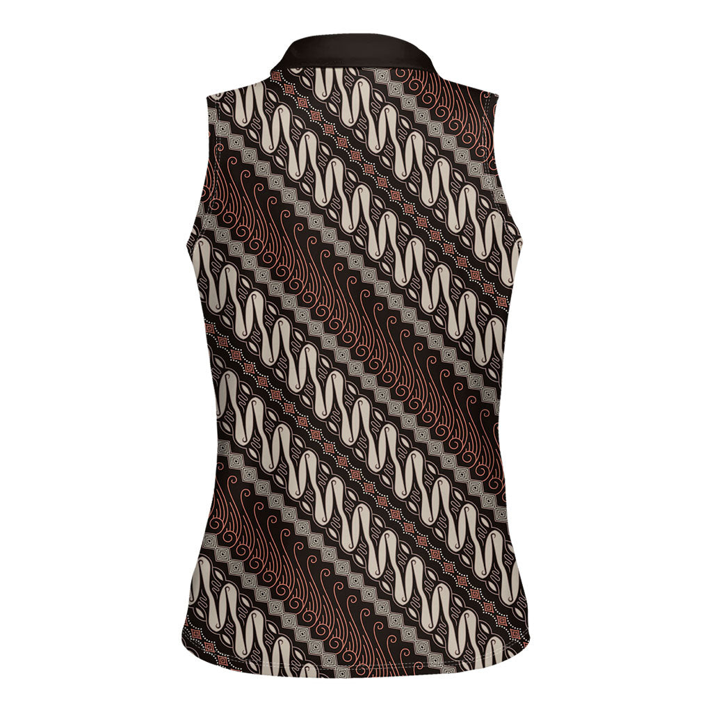 Yogyakarta Parang Batik Motifs Women Sleeveless Polo Shirt Indonesian Traditional Pattern LT01 - Polynesian Pride