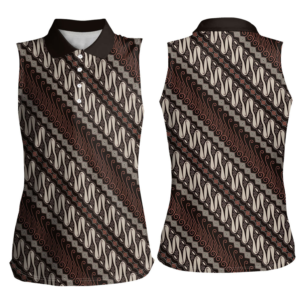 Yogyakarta Parang Batik Motifs Women Sleeveless Polo Shirt Indonesian Traditional Pattern LT01 - Polynesian Pride