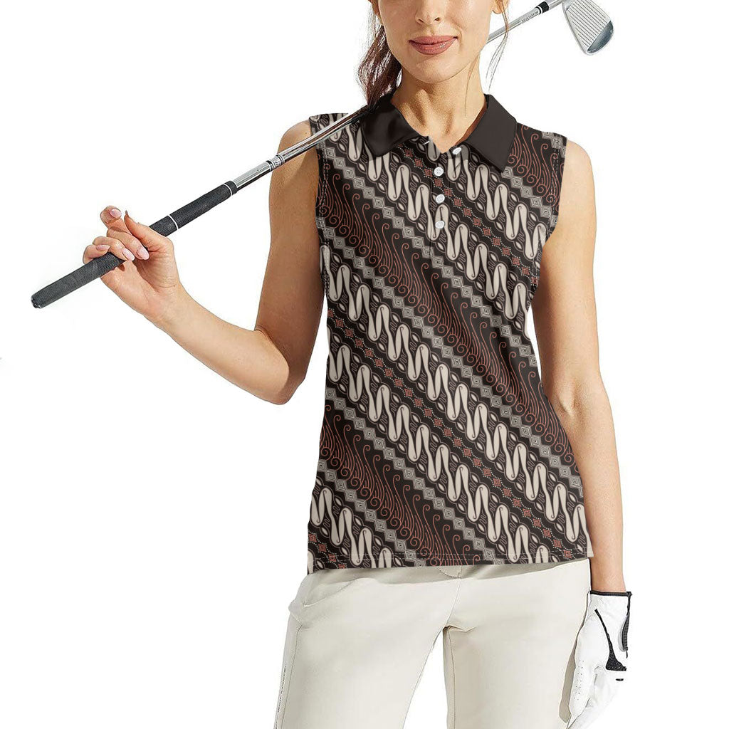 Yogyakarta Parang Batik Motifs Women Sleeveless Polo Shirt Indonesian Traditional Pattern LT01 - Polynesian Pride