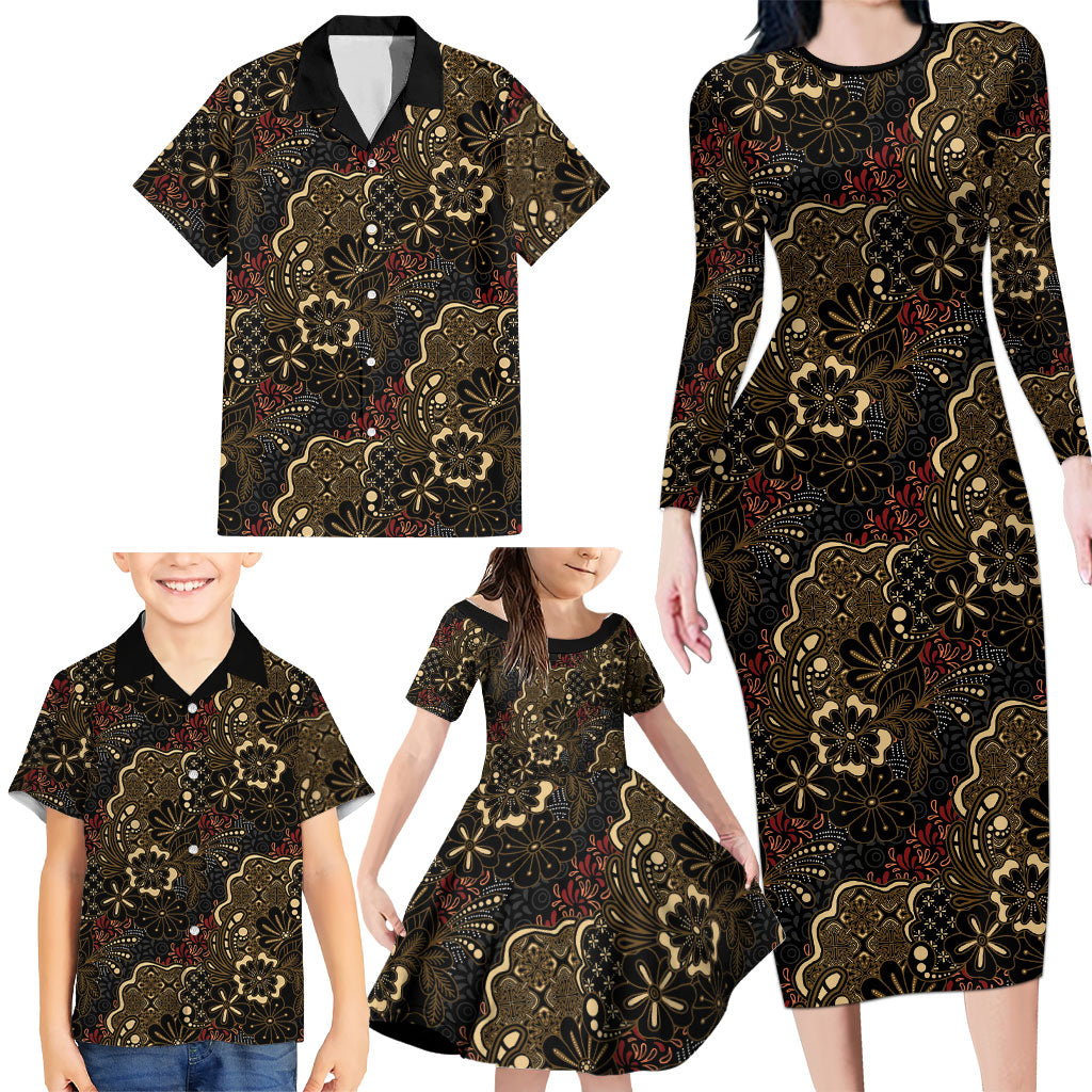 Batik Sekar Jagad Family Matching Long Sleeve Bodycon Dress and Hawaiian Shirt Indonesian Traditional Pattern LT01 - Polynesian Pride