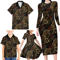 Batik Sekar Jagad Family Matching Long Sleeve Bodycon Dress and Hawaiian Shirt Indonesian Traditional Pattern LT01 - Polynesian Pride