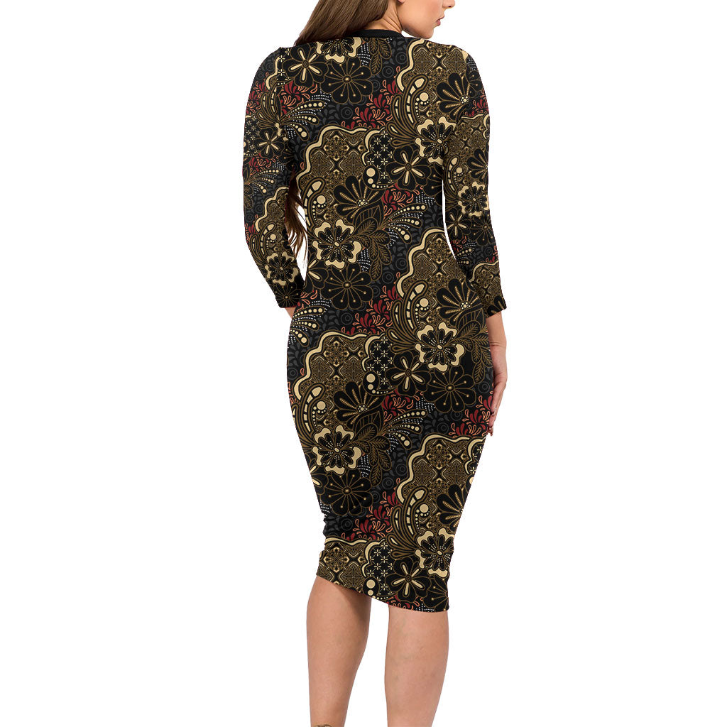 Batik Sekar Jagad Family Matching Long Sleeve Bodycon Dress and Hawaiian Shirt Indonesian Traditional Pattern LT01 - Polynesian Pride