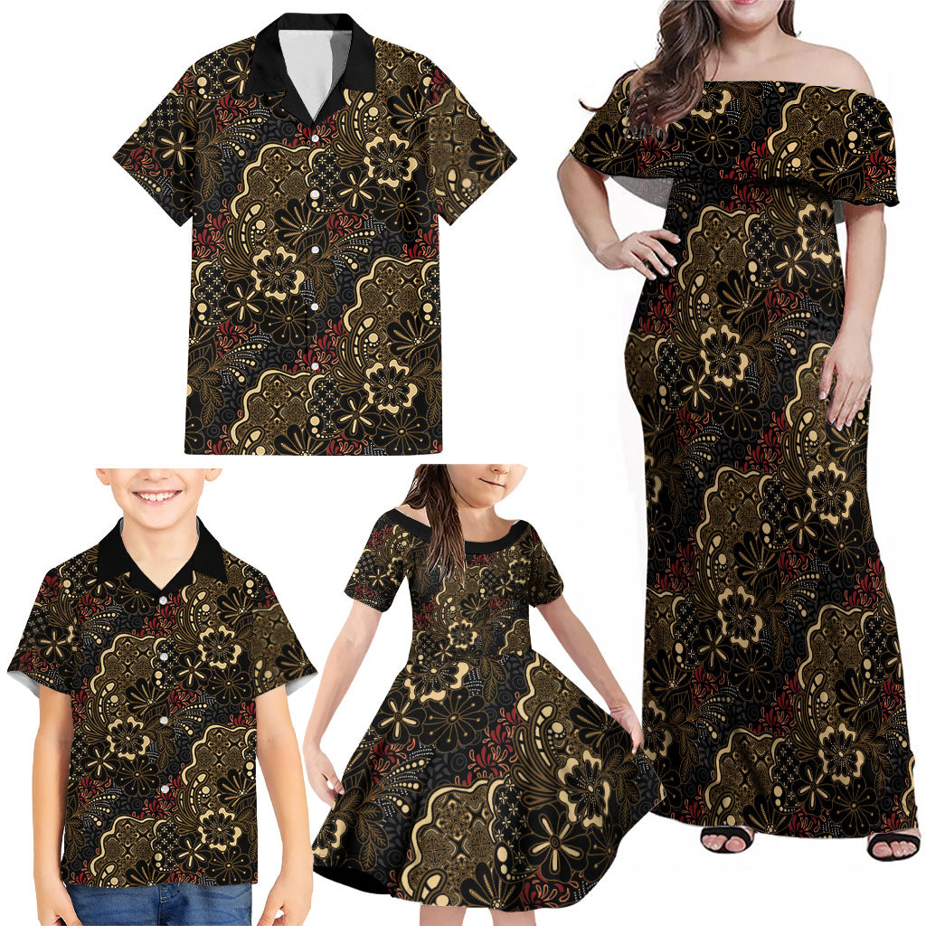 Batik Sekar Jagad Family Matching Off Shoulder Maxi Dress and Hawaiian Shirt Indonesian Traditional Pattern LT01 - Polynesian Pride