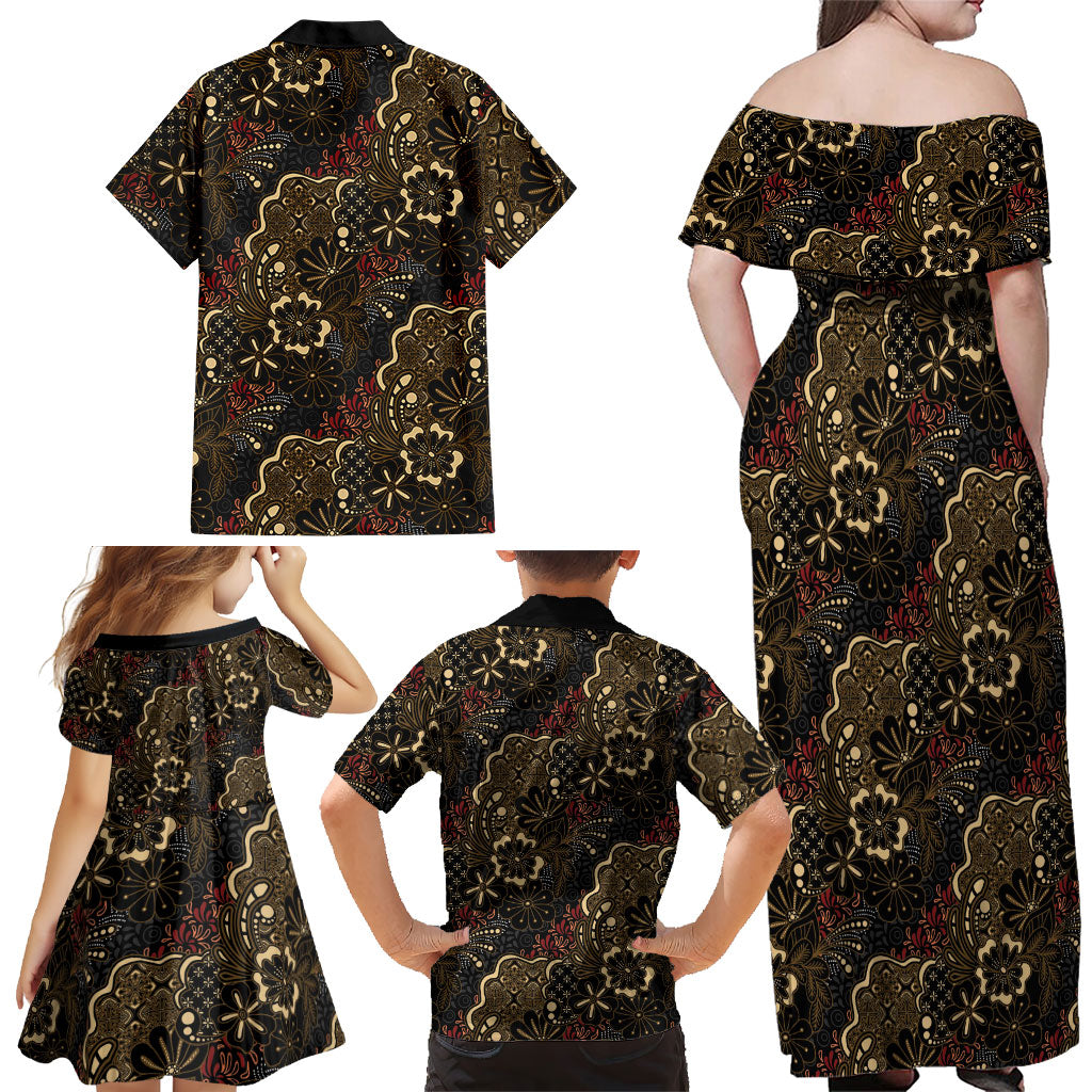 Batik Sekar Jagad Family Matching Off Shoulder Maxi Dress and Hawaiian Shirt Indonesian Traditional Pattern LT01 - Polynesian Pride