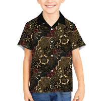 Batik Sekar Jagad Family Matching Off Shoulder Maxi Dress and Hawaiian Shirt Indonesian Traditional Pattern LT01 Son's Shirt Black - Polynesian Pride