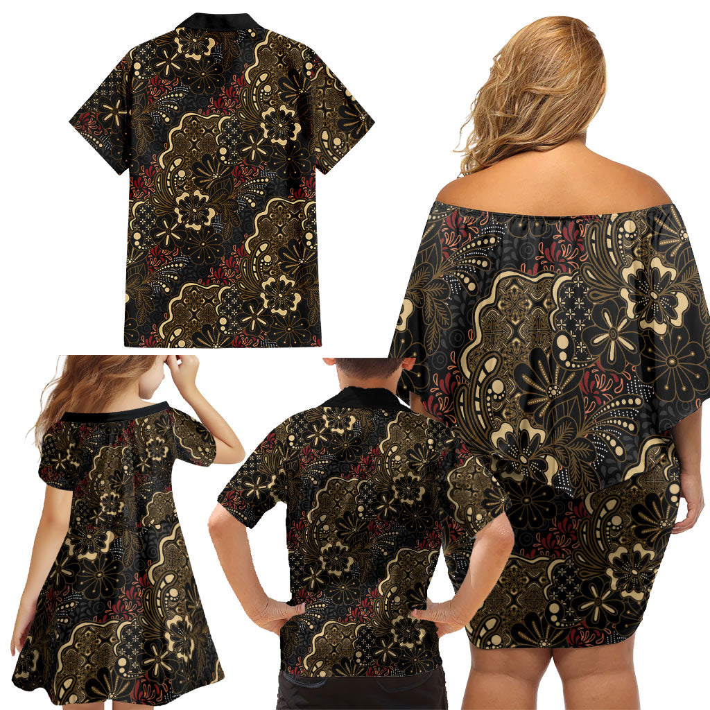 Batik Sekar Jagad Family Matching Off Shoulder Short Dress and Hawaiian Shirt Indonesian Traditional Pattern LT01 - Polynesian Pride